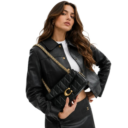 The Tabby Shoulder Bag 26 With Pillow Quilting - Brass/Black